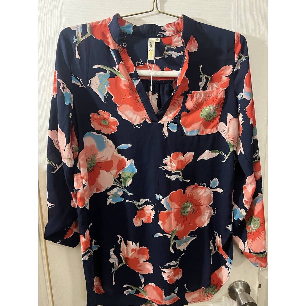 Lara‎ Womens size Small 3/4 Sleeve Dress Floral Navy NWT